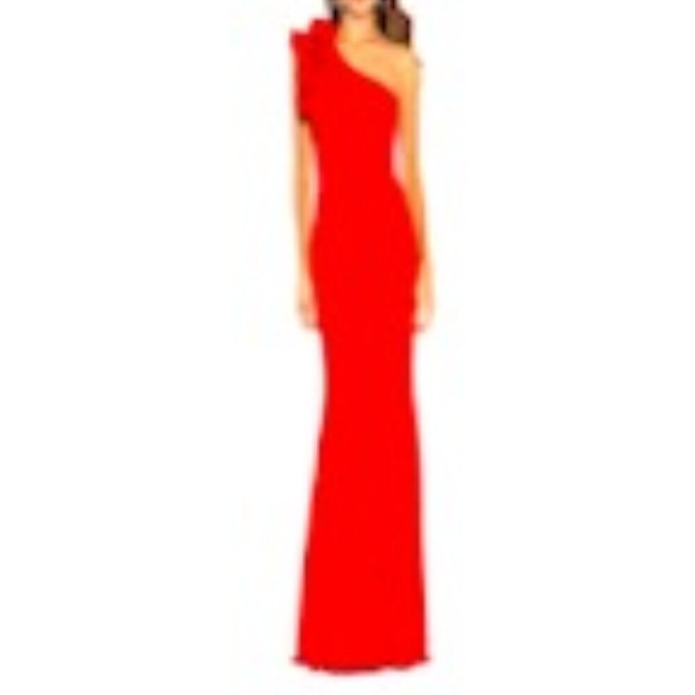 XSCAPE Ruffle One-Shoulder Scuba Crepe Gown
